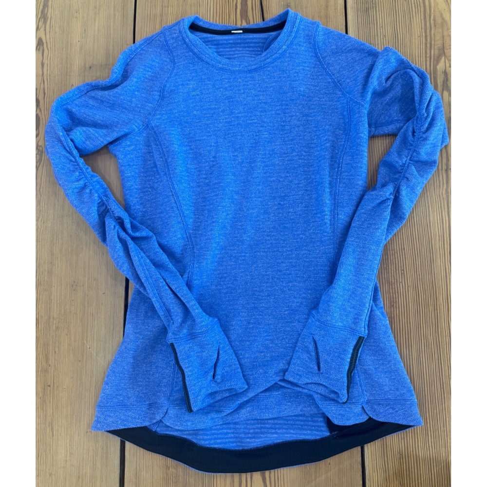 Lululemon Pullover Blue Heathered Ruched Long Sleeve Running Top Size 4‎